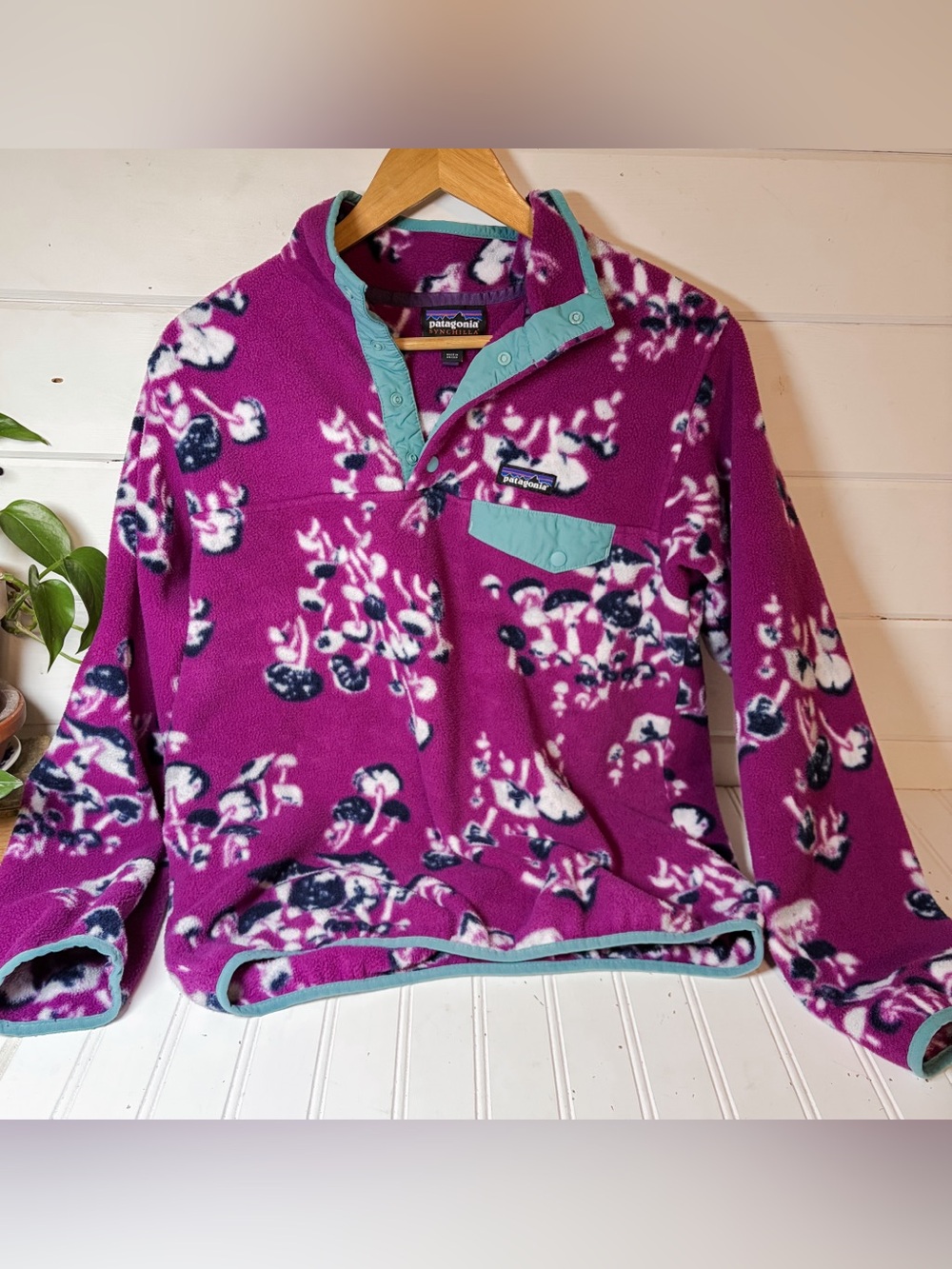 Patagonia Synchilla Mushroom Forest Purple Fleece Pullover Sweater Rare Medium